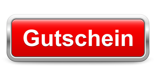 Gutschein – rot metallisch Schild Knopf