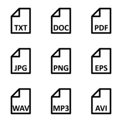 Vector black file type icon set