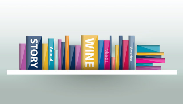 Book shelf. Plastic illustration. Vector.
