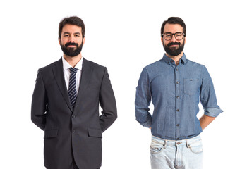 Twin brothers over isolated white background - obrazy, fototapety, plakaty