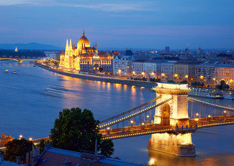 Naklejka na ściany i meble Budapest, Hungary. Chain Bridge and the Parliament