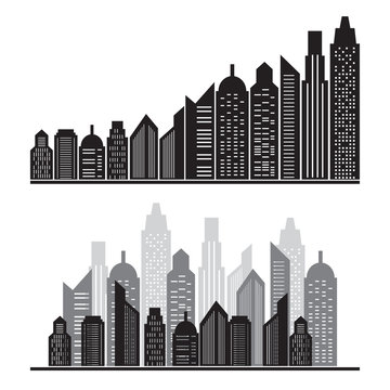 vector silhouette city icons set on white ,vector illustration