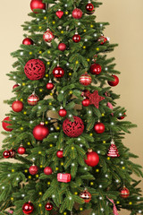 Fototapeta na wymiar Decorated Christmas tree closeup