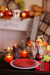 Festive autumn serving table in room