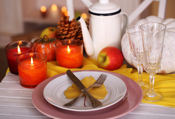 Festive autumn serving table in room