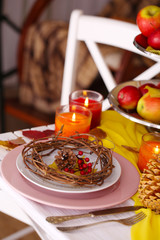 Festive autumn serving table in room