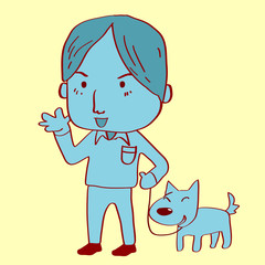 A Man walking with his dog