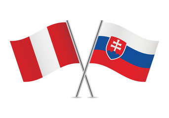 Slovakia and Peru flags. Vector illustration.