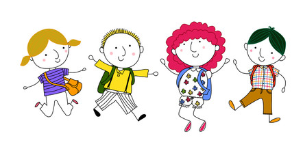 Students Jumping - Vector