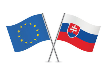 European Union and Slovakia flags. Vector illustration.