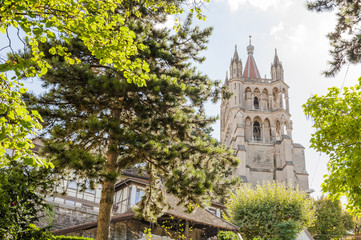 Lausanne, historische Altstadt, Kathedrale, Sommer, Schweiz