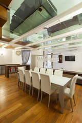 Interior, wide loft, dining room