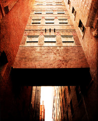 Old Vintage Towntown Red Brick Building Alley