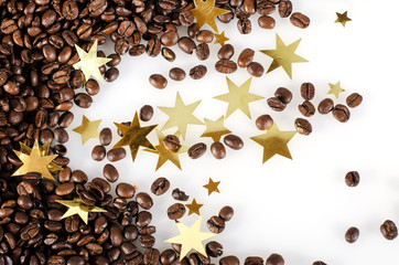 Einladung zum Advents-Kaffee: Kaffebohnen und Goldsterne :)