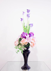 bouquet of fresh multicolored flowers in vase