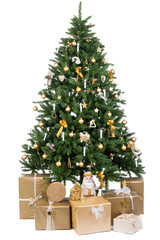 gold geschmückter christbaum mit lichtern