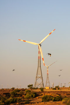 Windmills in desert