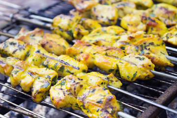 Fried skewers on the grill.