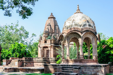 Ancient rock curved temples of Hindu Gods and godess