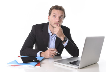 businessman working doubtful pensive and thoughtful