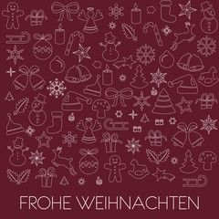 Frohe Weihnachten Ornament Icons Karte Hintergrund rot