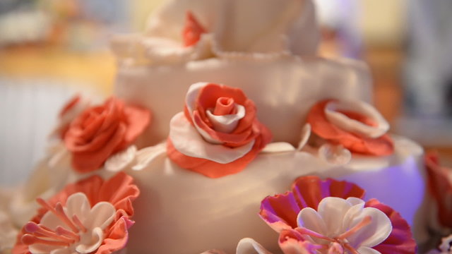 Wedding cake with roses close up
