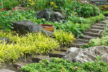 Natural stone stairs landscaping in home garden