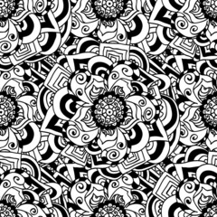 Seamless doodle. Monochrome floral pattern.