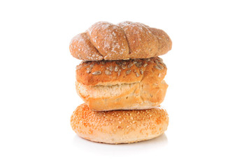 Stack of bread on a white background