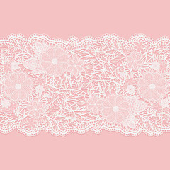 Lacy white seamless pattern on a pink background.