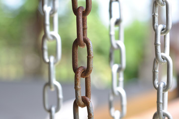 Rusty and steel chains hanging