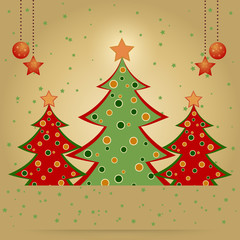 Christmas card with decorated fir trees
