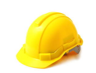 Yellow safety helmet on white clipping path, hard hat isolated.