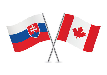 Slovakia and Canada flags. Vector illustration.