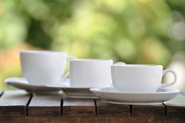 Coffee cup set with beautiful bokeh background.
