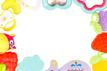 Frame of toys isolated on white background