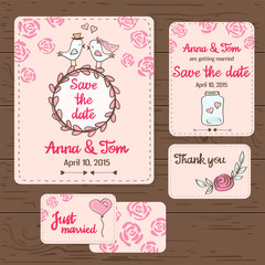 Hand drawn set of wedding cards and invitations