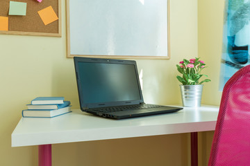 Desk of student girl