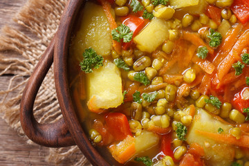soup with mungbeen and vegetables top view horizontal