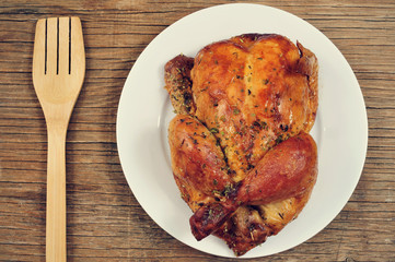roast turkey on a rustic wooden table