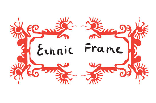 Red frame element with dragons, vector