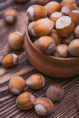 hazelnut on a wooden table