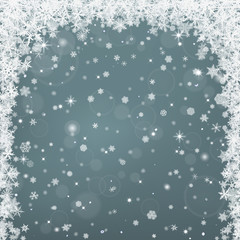 Abstract winter background with various snowflakes.
