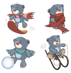 A set of stuffed bear toys cartoon