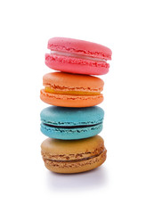 Colorful macaroons on white background