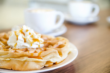 caramel waffles with cream