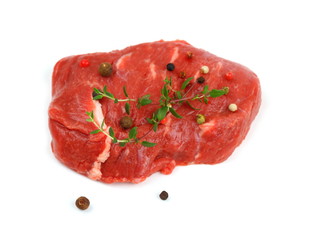 Juicy, fresh beef steak with spices, top view