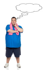 Pensive fat man with sportswear