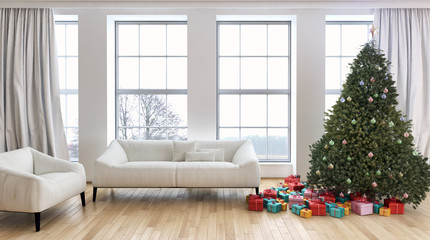 Interno con albero di Natale