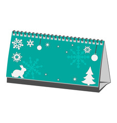 Cyan Christmas calendar with rabbit with pine with snowflakes is